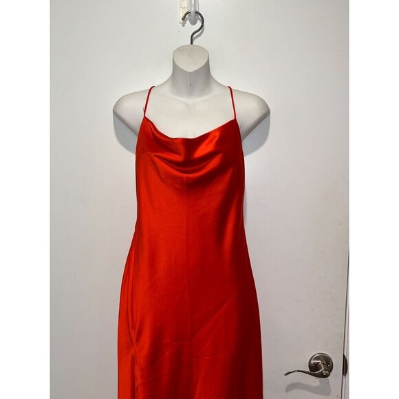 RESA Red Satin Madison Slip Open Back Women MidiDress Size Small - Picture 5 of 12